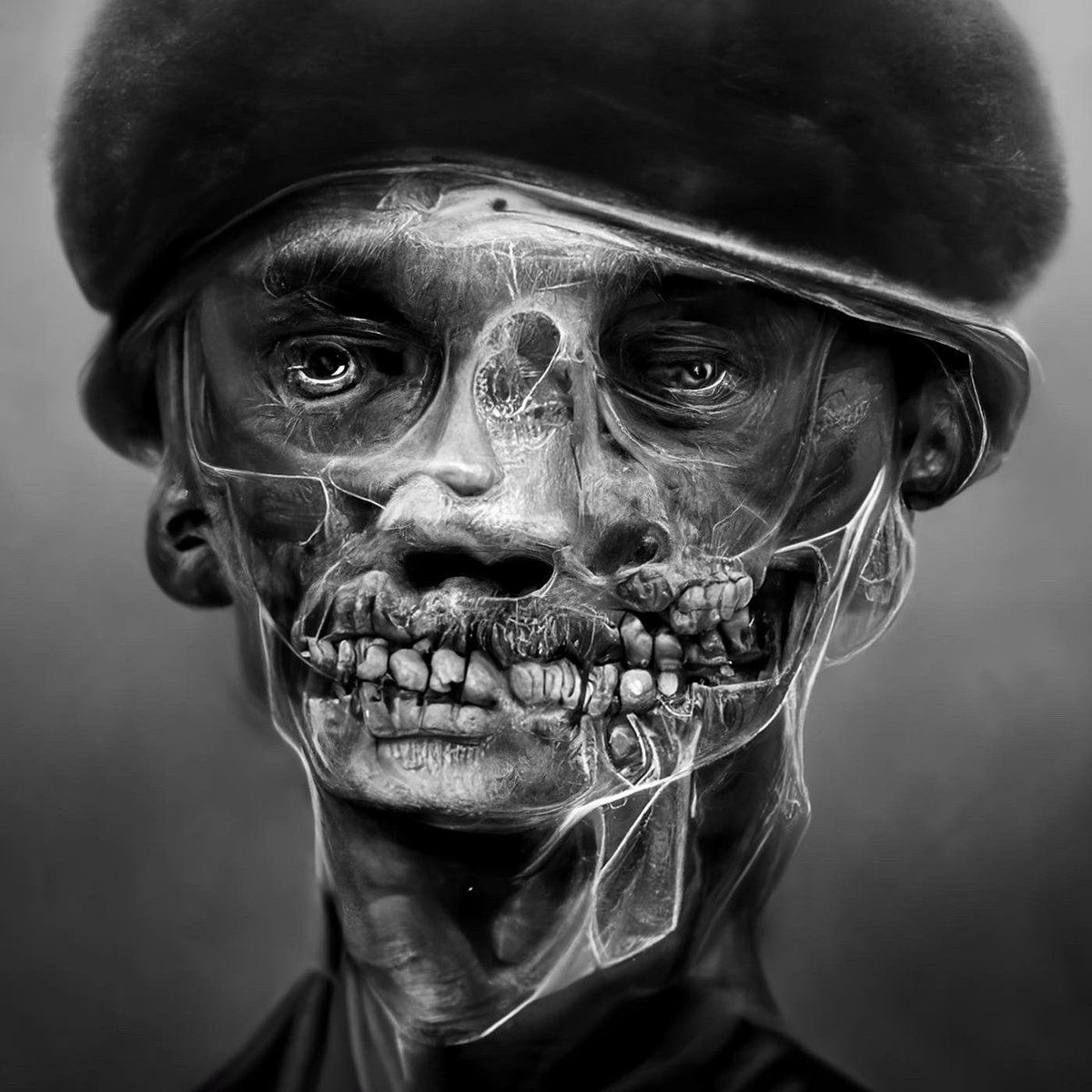 GuneySoykan's tweet photo. World War 1 Through the Eyes of an X-ray Machine 
A.I. Art Series - Part II. - Soldier Portraits

I've generated more than 1500 images for this project, and what amazed me the most was to see how A.I. brings these images to life through a very human perspective. https://t.co/du1A1xpSIE