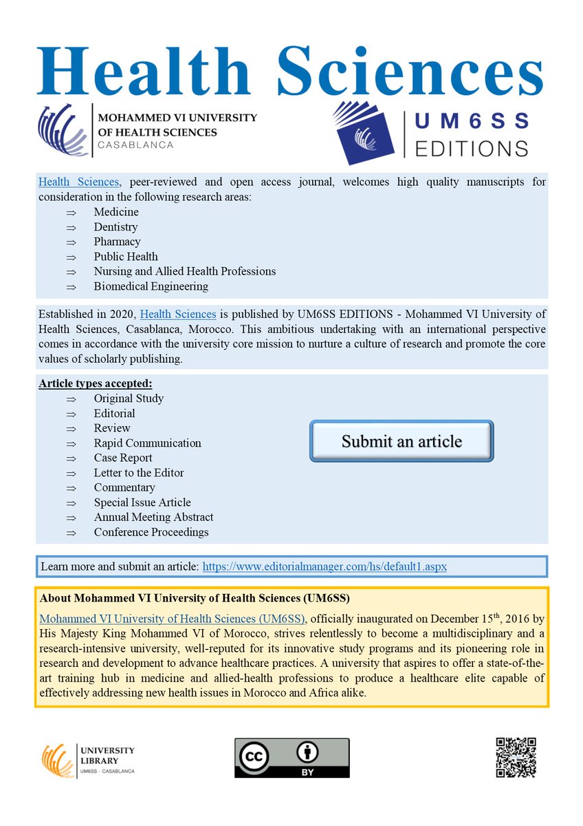 belhommania's tweet image. Health Sciences, peer-reviewed and open access journal, welcomes high quality manuscripts for consideration in the health sciences research areas.
Learn more journal.um6ss.ma/health-science…