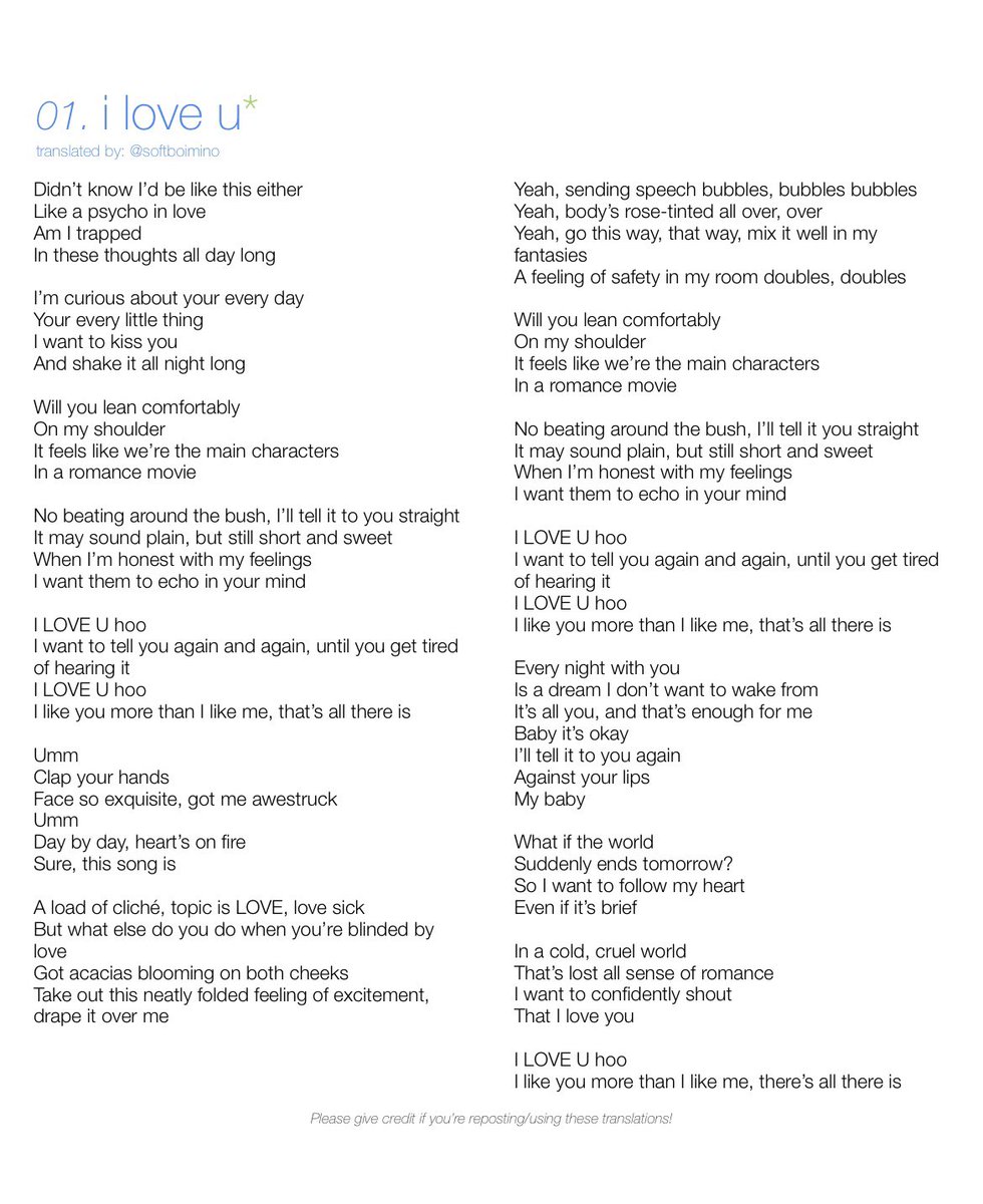 softboimino's tweet photo. ENG lyric translations for WINNER's mini album [HOLIDAY]

track1. i love u
track2. 10 min

#WINNER_HOLIDAY_ILOVEU
#WINNER  #위너 #ILOVEU #10MIN https://t.co/qq5Prm1Ube