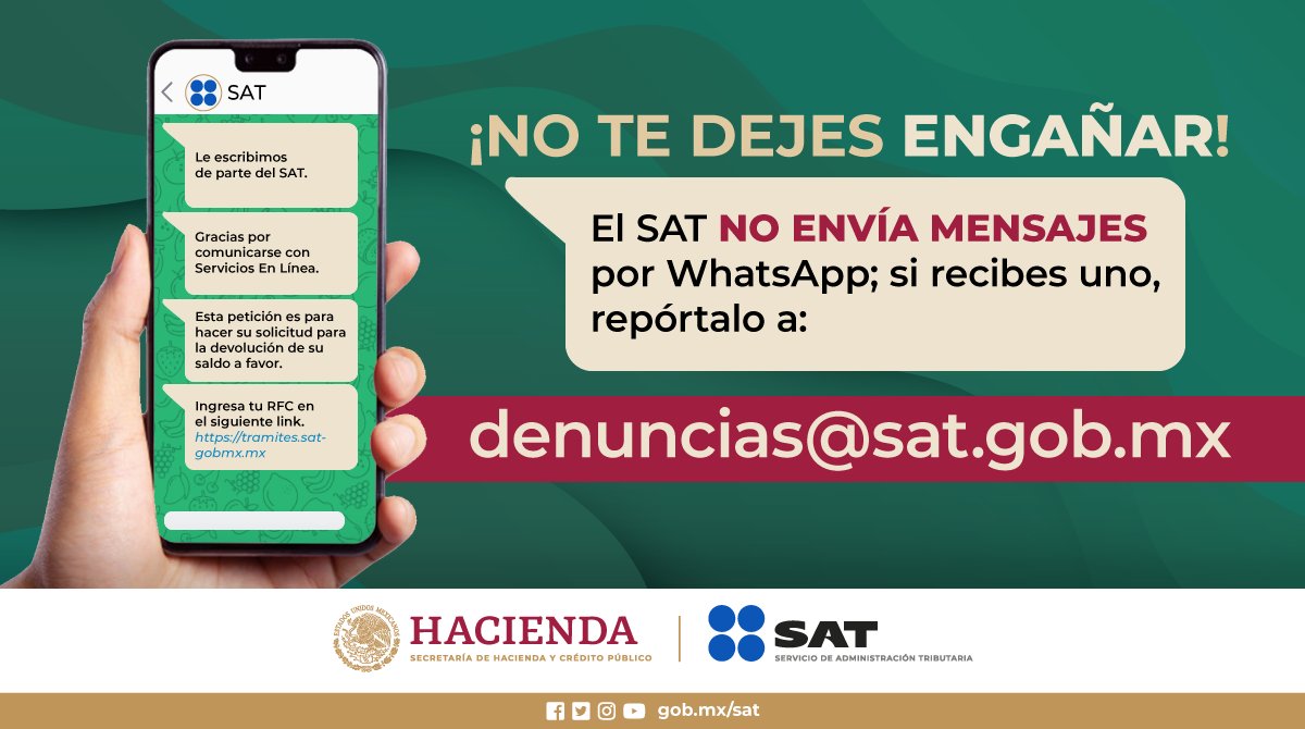 SATMX's tweet photo. Evita ser víctima de un posible fraude. ¡Denuncia! https://t.co/Z9GsJHVIl5