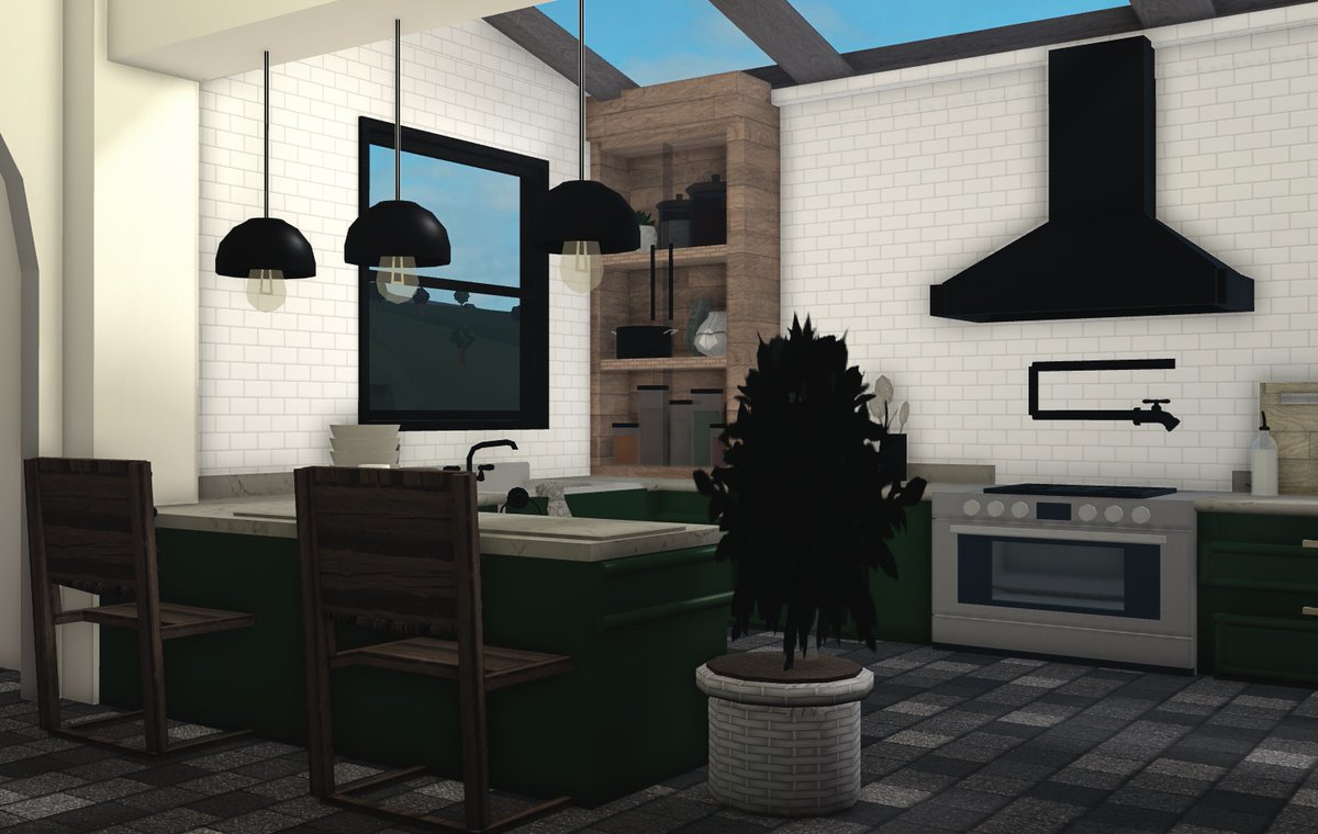 Green modern rustic kitchen #roblox #bloxburg #me #instagood #instagay #bloxburghacks #bloxburgkitchen #bloxburgaccountbuilds #robloxbloxburg #interior #interiordesign #design #exterior #greenkitchen #modern @roblox