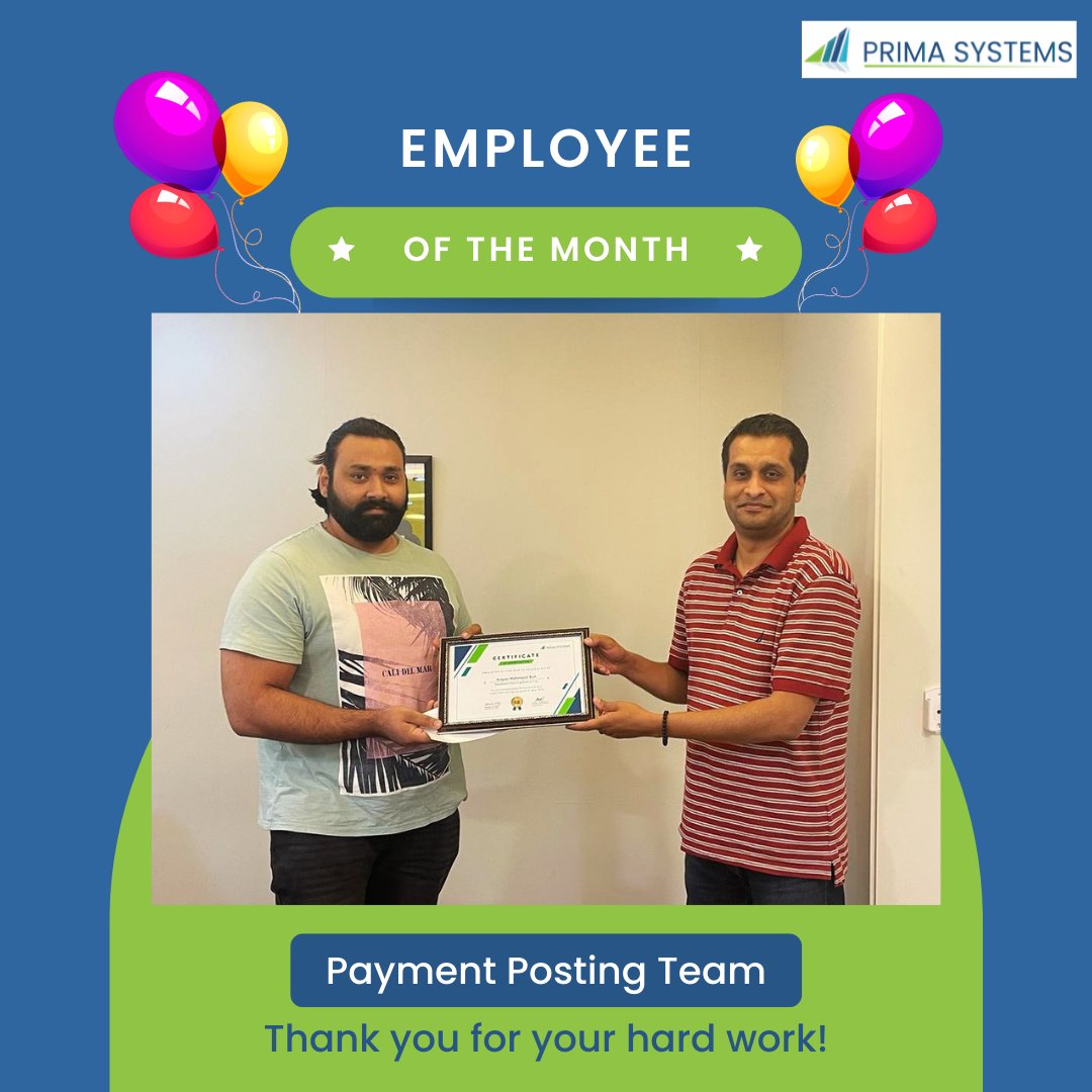 prima_systems's tweet photo. ⭐️Employee of the Month - May 2022⭐️
Thank you for hard work. Keep Growing&amp; Keep Shinning
#employeeofthemonth #HR #claimsmanagement #zocdoc #triage #paymentpostingteam #finance #ARteam #Credentialingteam #reportingteam #ITTeam #AuthorizationTeam #DenialsTeam #Lahore  #work https://t.co/hUV16X7v8X