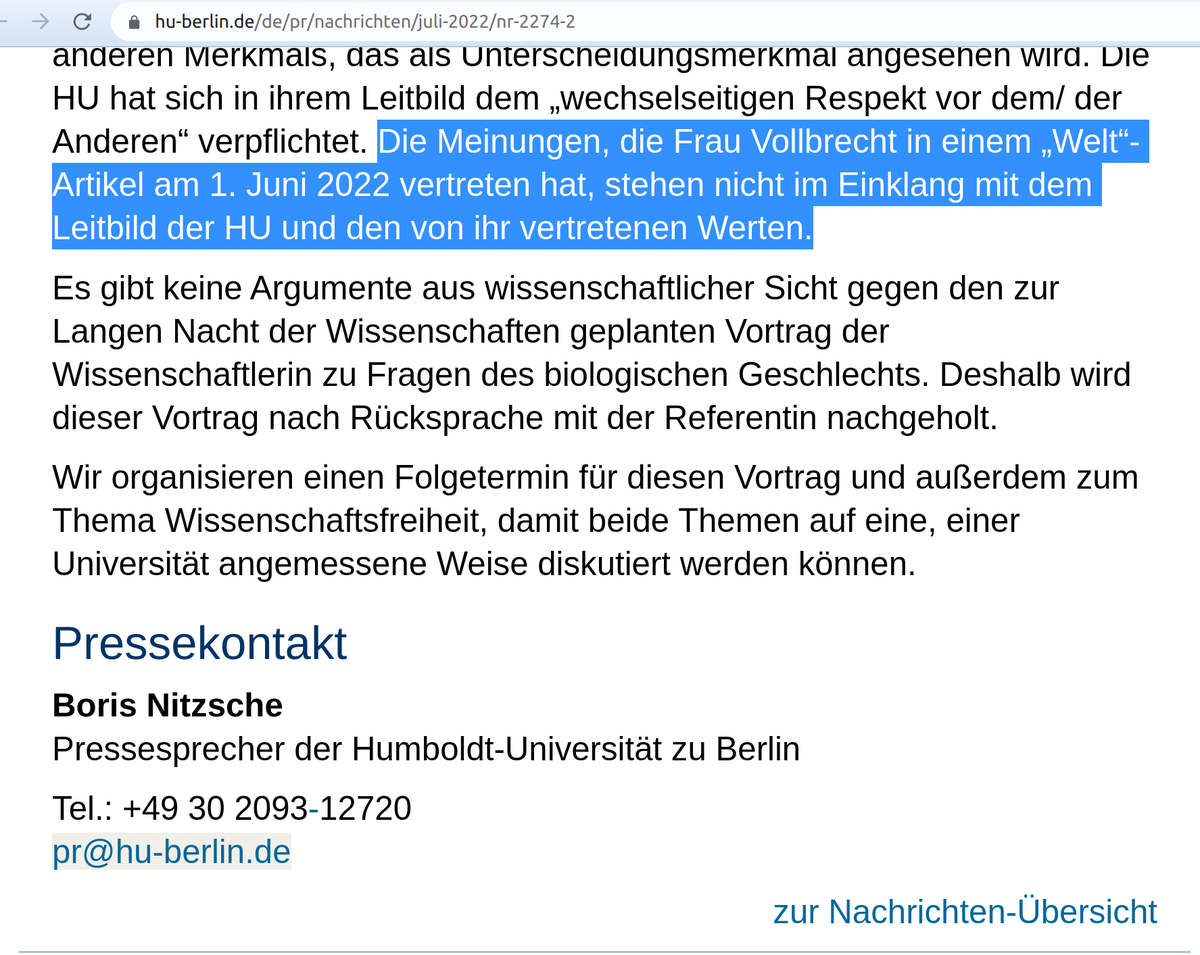 Aarefrank's tweet photo. @maithi_nk @NitzscheBoris Gilt das auch für (gefühlt, völlig irrational…) von Transenaktivisten als UNWOKE ‚verurteilte‘ Wissenschaftlerinnen wie @Frollein_VogelV?

Die wurde von der @HumboldtUni und @NitzscheBoris fallen gelassen wie eine heiße Kartoffel.

Erzählt mal, @maithi_nk! Mach dich ehrlich. https://t.co/dB46Fhgcgs