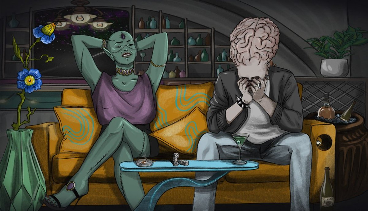 ♠️♠️♠️♥️♥️♥️

'Full House, slime lady in purple, the highest' 

The gentleman opposite aggressively slurps, shaking his tentacles.. 🐙

--Next round--

Any interaction, ladies and gentlemen 🎲