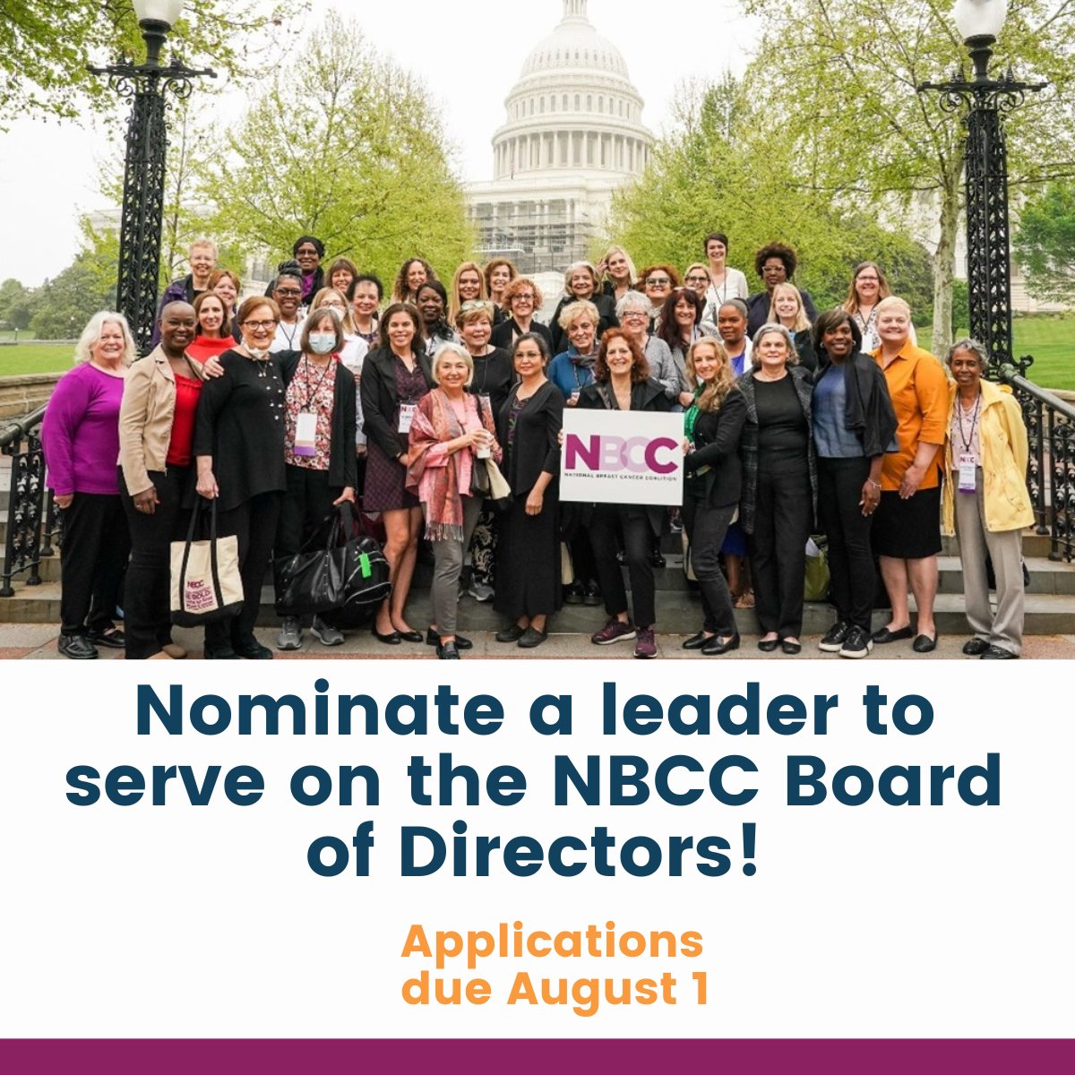test Twitter Media - Help us make a significant impact on our nation's science and health care systems to #StopBreastCancer. NBCC invites you to nominate a leader in your organization to serve on our Board of Directors by August 1! https://t.co/wcEGtf9ava https://t.co/Sz7fcDeu17