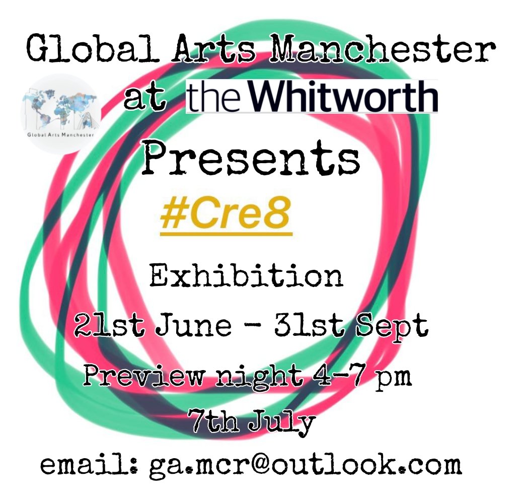 WhitworthArt's tweet photo. COMING SOON: #Cre8, a brand new exhibition by Global Arts opens in our #SchoolOfCreativity this Thursday from 4-7pm. Why not come on down and meet the artists in person? Discover The Paradox of Dancing for The Walls by @MahboobehMCR and many other fascinating works! https://t.co/uW8YAxlU2I