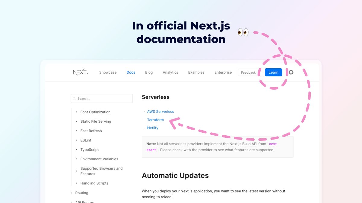 milliHQ's tweet photo. We are now listed in the official Next.js documentation as #serverless hosting solution 🥰
Thanks to @leeerob and the whole @nextjs team for the recognition!

See it live: https://t.co/Wi9UXXa5kE https://t.co/ZBALTpOhpi