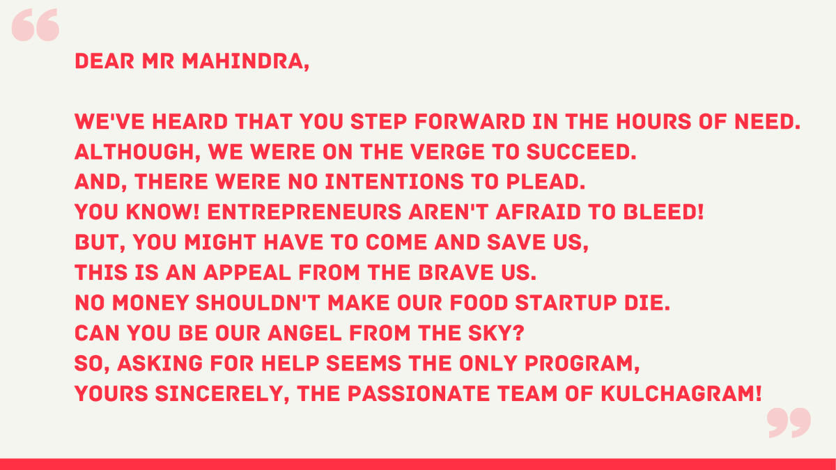 Gurmilan02's tweet photo. Entrepreneurs r brave hearts. But, the journey isn't smooth &amp; sometimes you might feel helpless. And that's when you look up to those who, one day, were the passengers of this bumpy road too. @anandmahindra sir, this is a msg for you TO SAVE US FROM THE BRAVE US! #MadeInIndia https://t.co/k8gDto0H8m