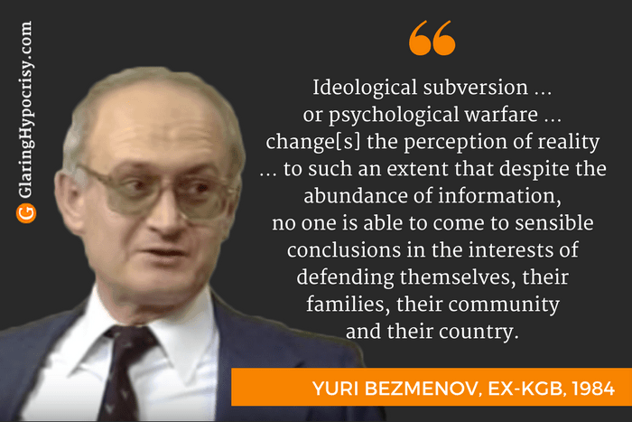 ecPolitics_j's tweet photo. "Ideological subversion or psychological warfare changes the perception of reality to such an extent that despite the abundance of info, no one is able to come to sensible conclusions in the interests of defending themselves, their families, community &amp; country" 
Yuri Bezmenov https://t.co/uxRSYekQcV