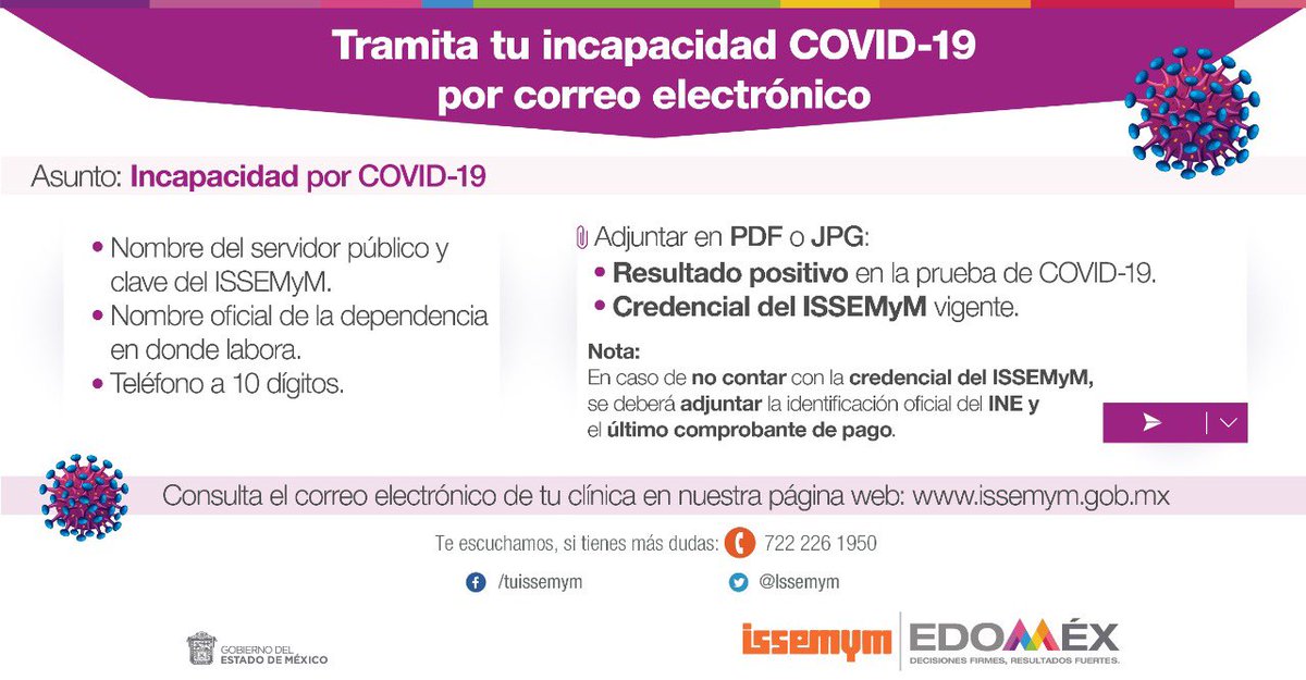 Issemym's tweet photo. 🟣 En @Issemym ya puedes solicitar tu #IncapacidadCOVID por correo electrónico 📧🦠

🏥📩Consulta el correo de tu unidad médica aquí:
https://t.co/qm9zULHFJY https://t.co/6k87sWRTHn