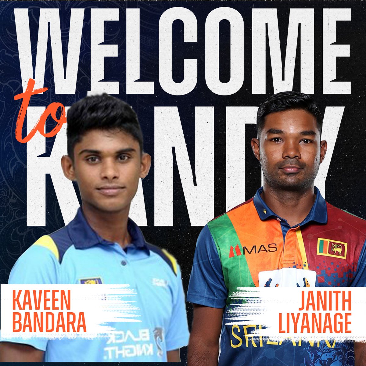 KandyLPL's tweet photo. The classy and consistent Janith Liyanage and left handed batter Kavin Bandara join Kandy on their latest adventures. Welcome to Kandy boys!

#KandyLPL #LPL2022 #PlayerDraft 🏏 https://t.co/EPR142PfzN