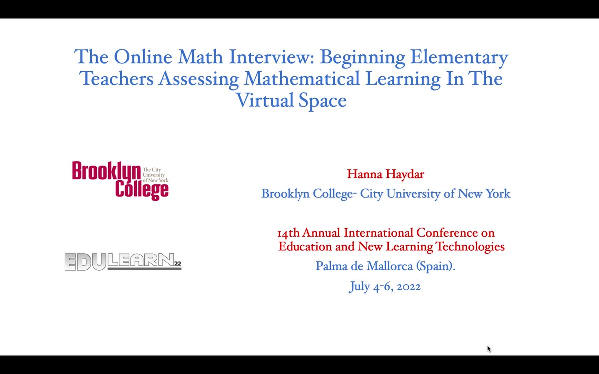 mathfun2002's tweet image. I presented at #EDULEARN22 about the Online Math Interview: how new elementary teachers adjusted the #ClinicalInterview after COVID19 @BklynCollege411 @CUNY #MathForAll #EdTech