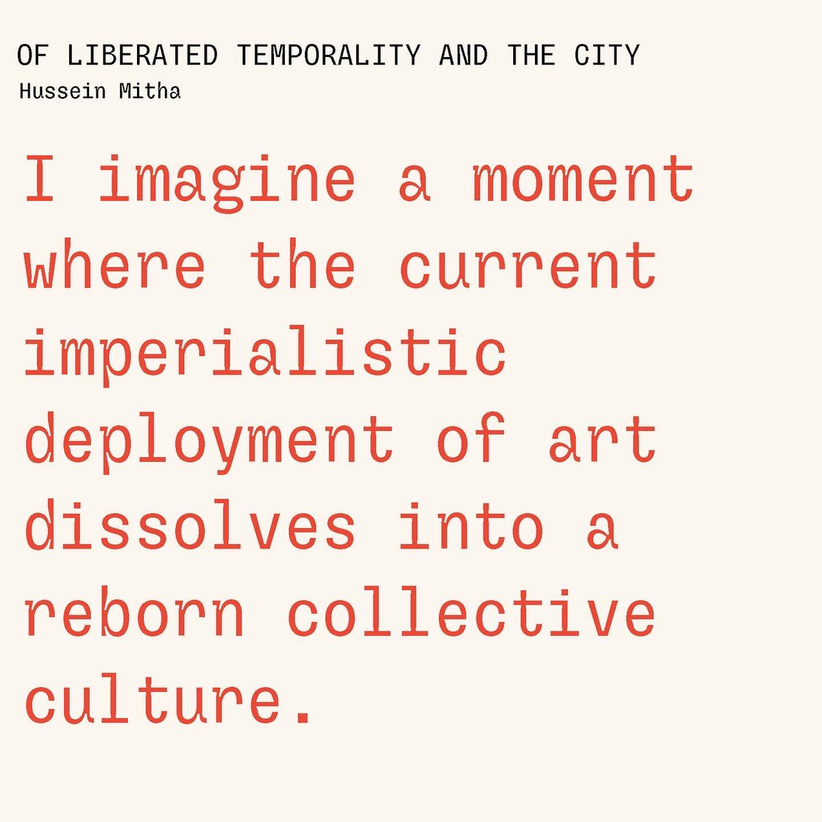 Embassy (@embassygallery) on Twitter photo ‘Of liberated temporality and the city’ this years commissioned text by Hussein Mitha, live now at annuale2022.org/text/ ‘Of liberated temporality and the city’ this years commissioned text by Hussein Mitha, live now at annuale2022.org/text/