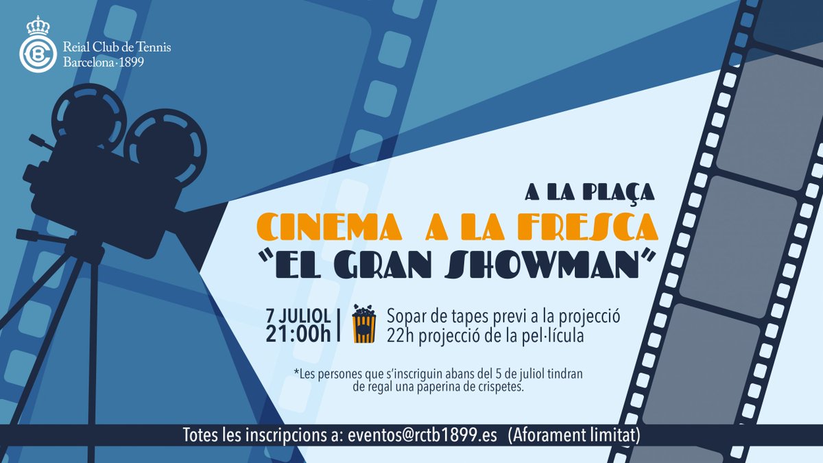 rctb1899's tweet photo. 🍿 📽️ Aquest dijous vine a gaudir d'una #vetllada diferent amb la celebració del Cinema a la Fresca. Projectarem la pel·lícula #ElGranShowman 
➡️ https://t.co/JjJ5M3lK1N https://t.co/YsKsUbVNtb