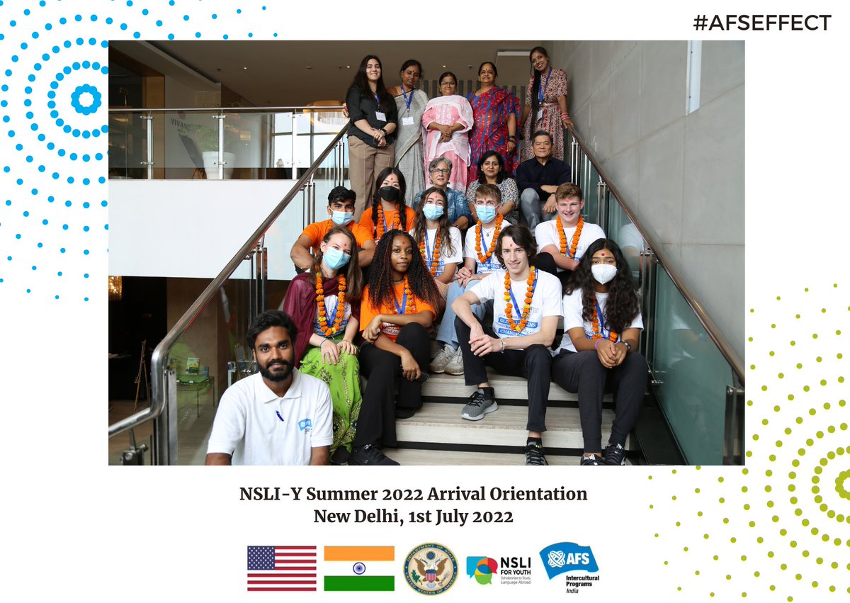 IndiaAFS's tweet image. AFS India welcomed 9 participants from the USA on the NSLI-Y Summer program on 30th June. The students participated in the Arrival orientation on 1st July conducted by our volunteers Ms Sudha Rajaram and Ms Simone Kundu.
