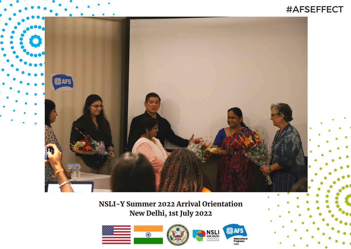 IndiaAFS's tweet image. AFS India welcomed 9 participants from the USA on the NSLI-Y Summer program on 30th June. The students participated in the Arrival orientation on 1st July conducted by our volunteers Ms Sudha Rajaram and Ms Simone Kundu.