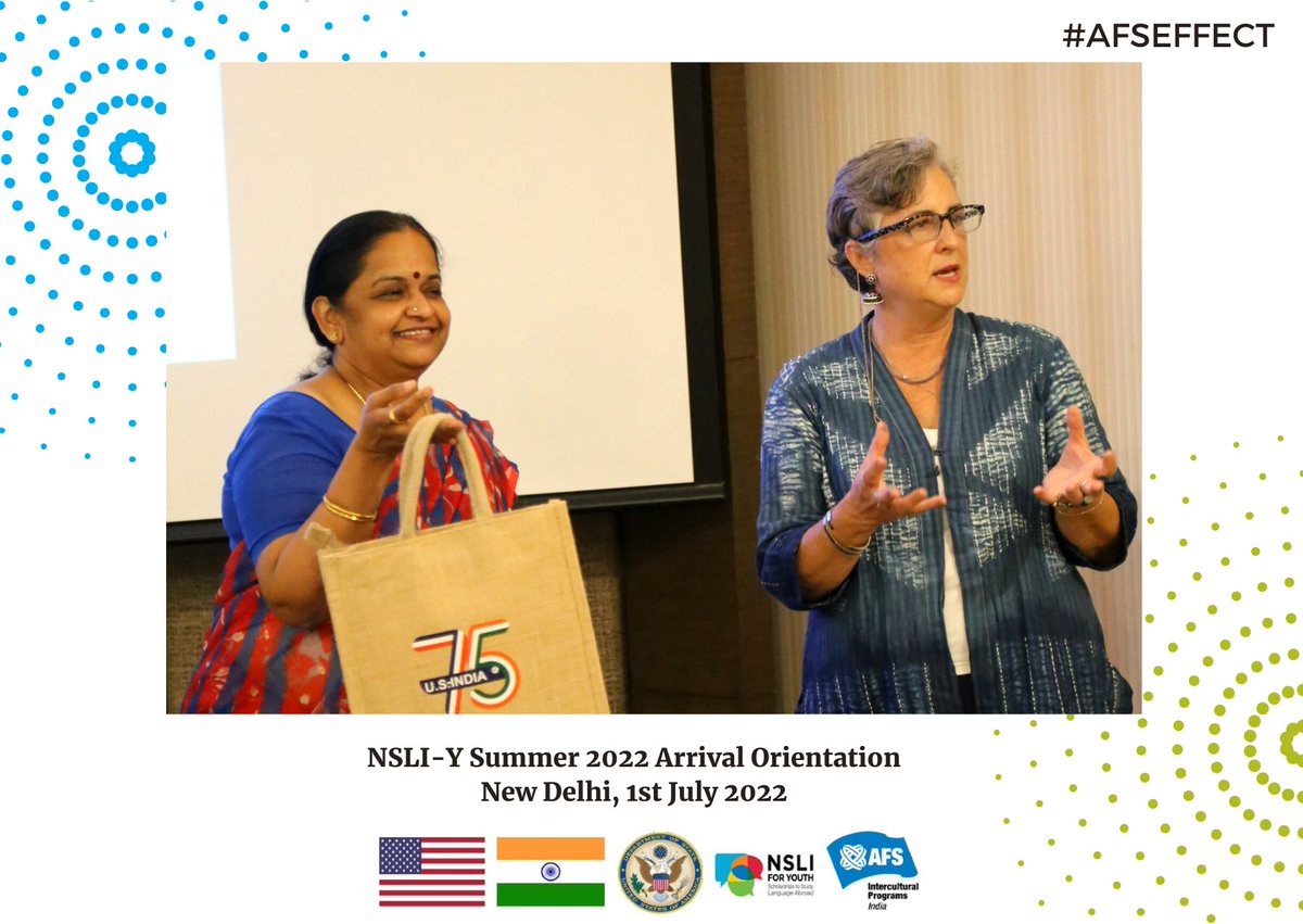 IndiaAFS's tweet image. AFS India welcomed 9 participants from the USA on the NSLI-Y Summer program on 30th June. The students participated in the Arrival orientation on 1st July conducted by our volunteers Ms Sudha Rajaram and Ms Simone Kundu.