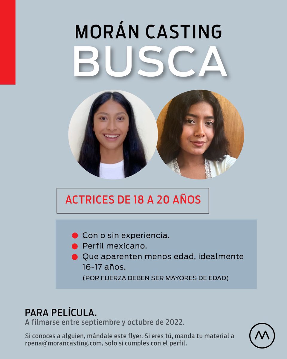 Hoy estamos casteando película americana. RT hasta que encontremos a estos talentos mexicanos! #MoranCastingBusca