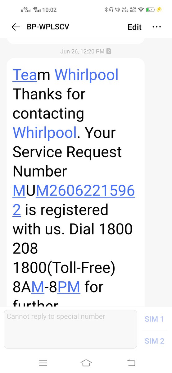 nishika_21's tweet image. @whirlpool_india @WhirlpoolCorp 
Please see the attached screenshots for multiple complaints raised for issue being faced in refrigeration over last 4 months .  Haven&apos;t received any permanent solution. Require immediate replacement.