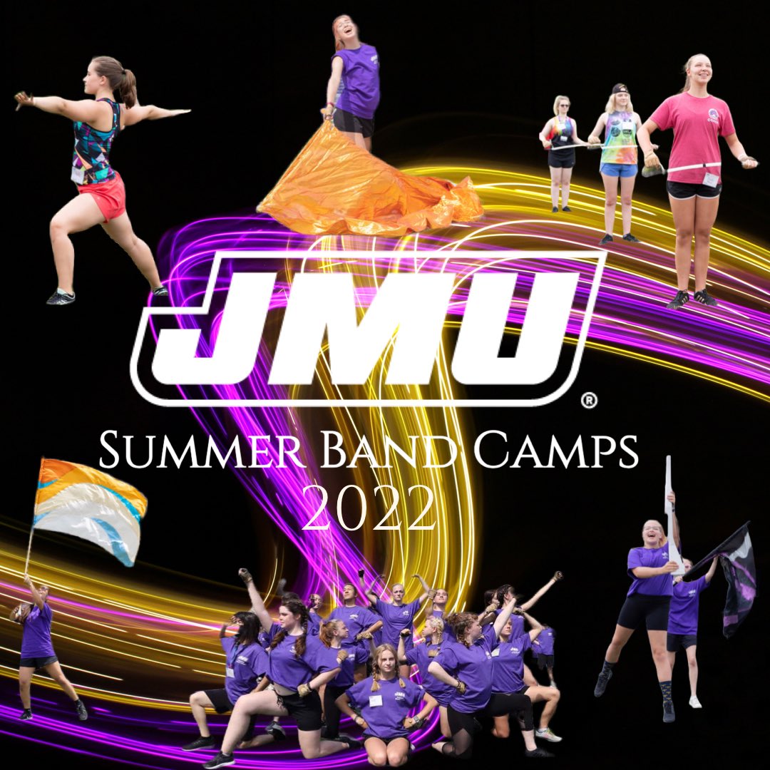 JMUColorguard's tweet photo. It’s time! ⏰ JMU Summer Band Camps 2022 starts today!!! 💜💛 #JMUSBC https://t.co/ZIPPhHZPH8