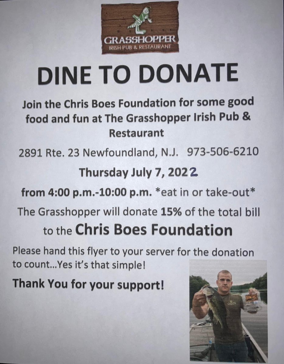 Help support the Chris Boes Foundation this Thursday July 7th! Every year this foundation has given back to the West Milford School district in so many ways including multiple scholarships for our seniors. <a href="/WMAthleticDept/">WMAthletics</a> <a href="/WmGuidance/">WMGuidance</a> @WestMilfordSupt <a href="/daniel_novak_WM/">Daniel Novak</a>