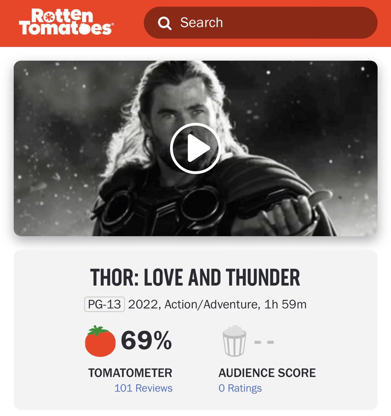 Lights, Camera, Barstool on X: After 100+ critic reviews, Marvel's THOR:  LOVE AND THUNDER currently sits at 69% on Rotten Tomatoes   / X