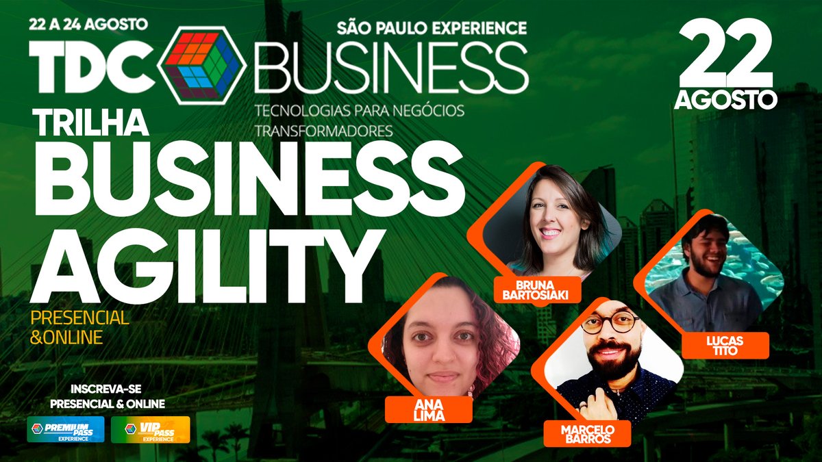 TheDevConf's tweet photo. ✔ TDC BUSINESS ✔
A simplicidade tende ao desenvolvimento, a complexidade à desintegração

Conheça os coordenadores da 🟢 Trilha BUSINESS AGILITY🟢
@aniinharl 
Bruna Bartosiaki
@lucasstito_ 
@MLeiteBarros 

Saiba mais e inscreva-se:
https://t.co/toLb3ROpBM https://t.co/l6dlotLpGF