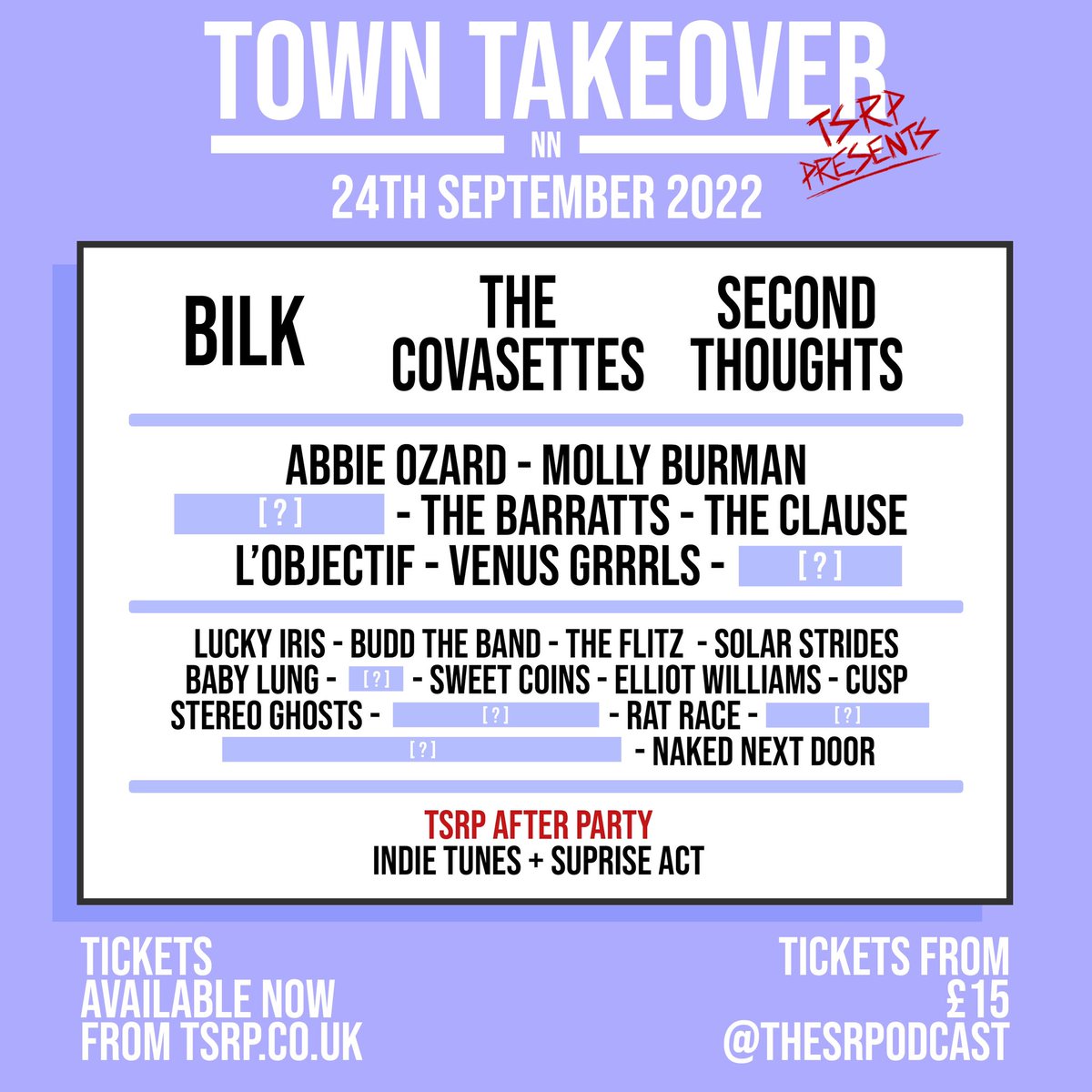 🚨Town Takeover Artists Announced!! 

Our second lineup announcement is here and it will not disappoint. 

Early Bird tickets are still available for just £15?!

Be quick though 👉🏼 tsrp.co.uk/event-details/…