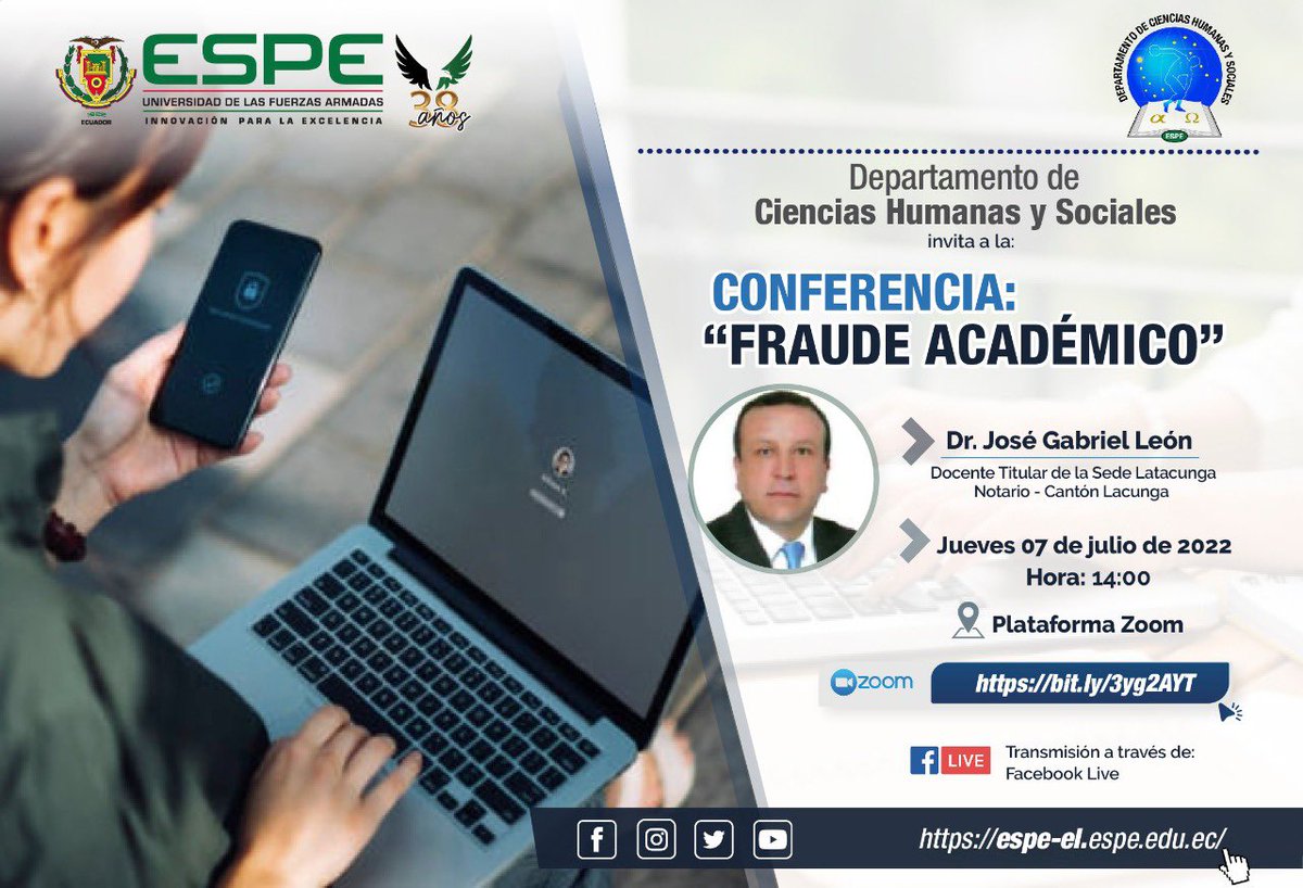 📌Conferencia Fraude Académico📌 Link 👉🏻 bit.ly/3yg2AYT #YoSoyESPE #38añossede