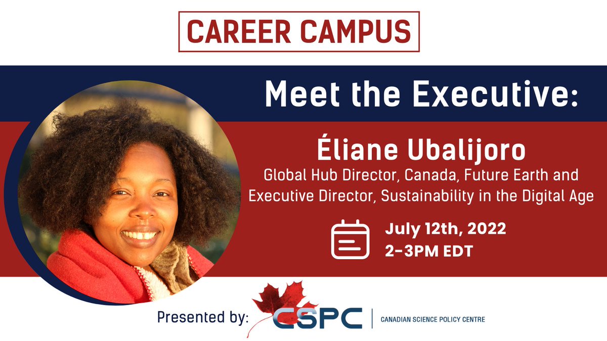 📣 Calling all students and early career researchers to learn about an executive’s career journey! Éliane Ubalijoro is a Global Hub Director at Future Earth and an Executive Director at Sustainability in the Digital Age Come learn more: sciencepolicy.ca/event/meet-the…