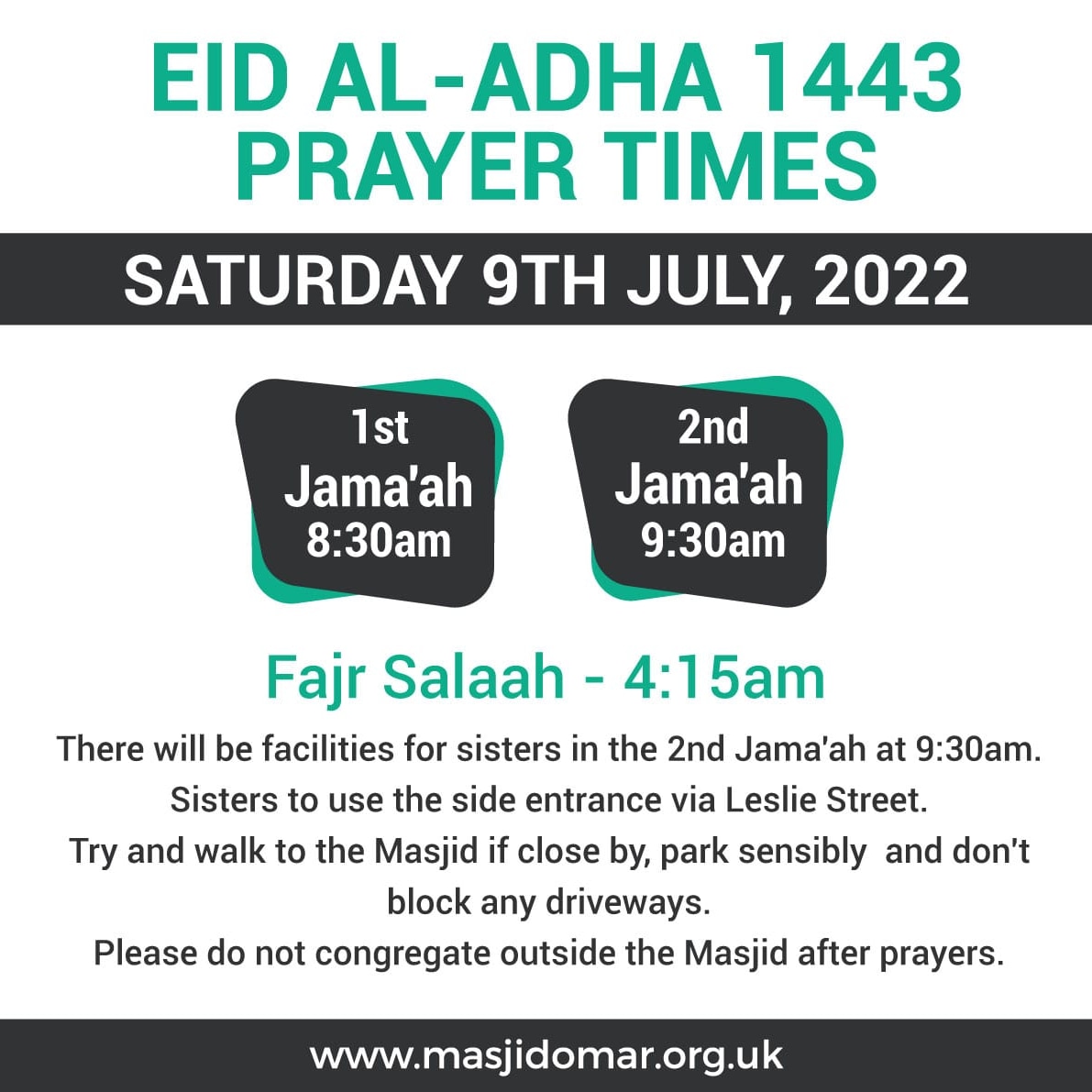 Eid Al Adha 1443/2022 Prayer Times.
masjidomar.org.uk #masjidomar #huddersfield #eiduladha #eid2022