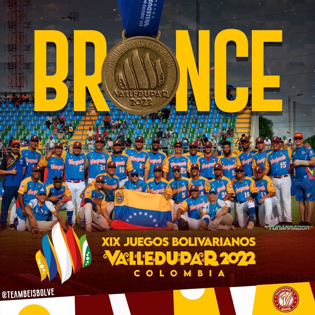 Estamos muy orgullosos de seguir cosechando éxitos y logros para nuestro béisbol venezolano. El Team Beisbol Venezuela, ubicado en el 6to puesto del Ranking <a href="/WBSC/">WBSC ⚾🥎</a>, alcanzó la medalla de bronce en los XIX Juegos Bolivarianos en #Valledupar.