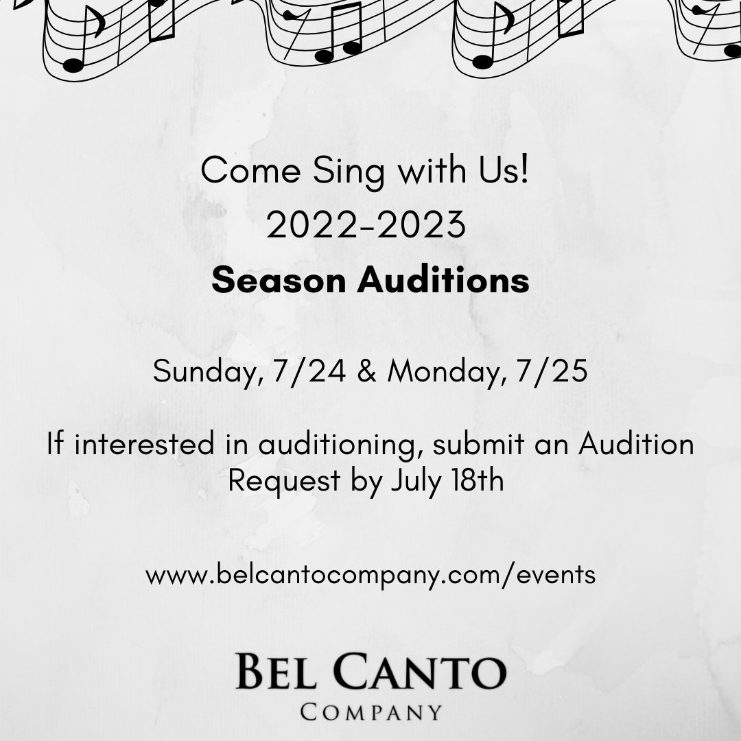 BelCantoCo's tweet photo. We are elated to announce in-person auditions for Bel Canto Company for the 2022-2023 concert season! Please visit https://t.co/yo4cQeYDxo for more details on the audition process. If you have any questions, please do not hesitate to contact us! https://t.co/d47AF6BVsH