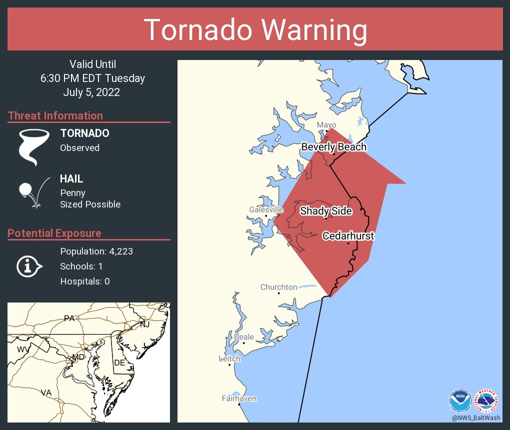 NWS Tornado on Twitter "Tornado Warning continues for Shady Side MD