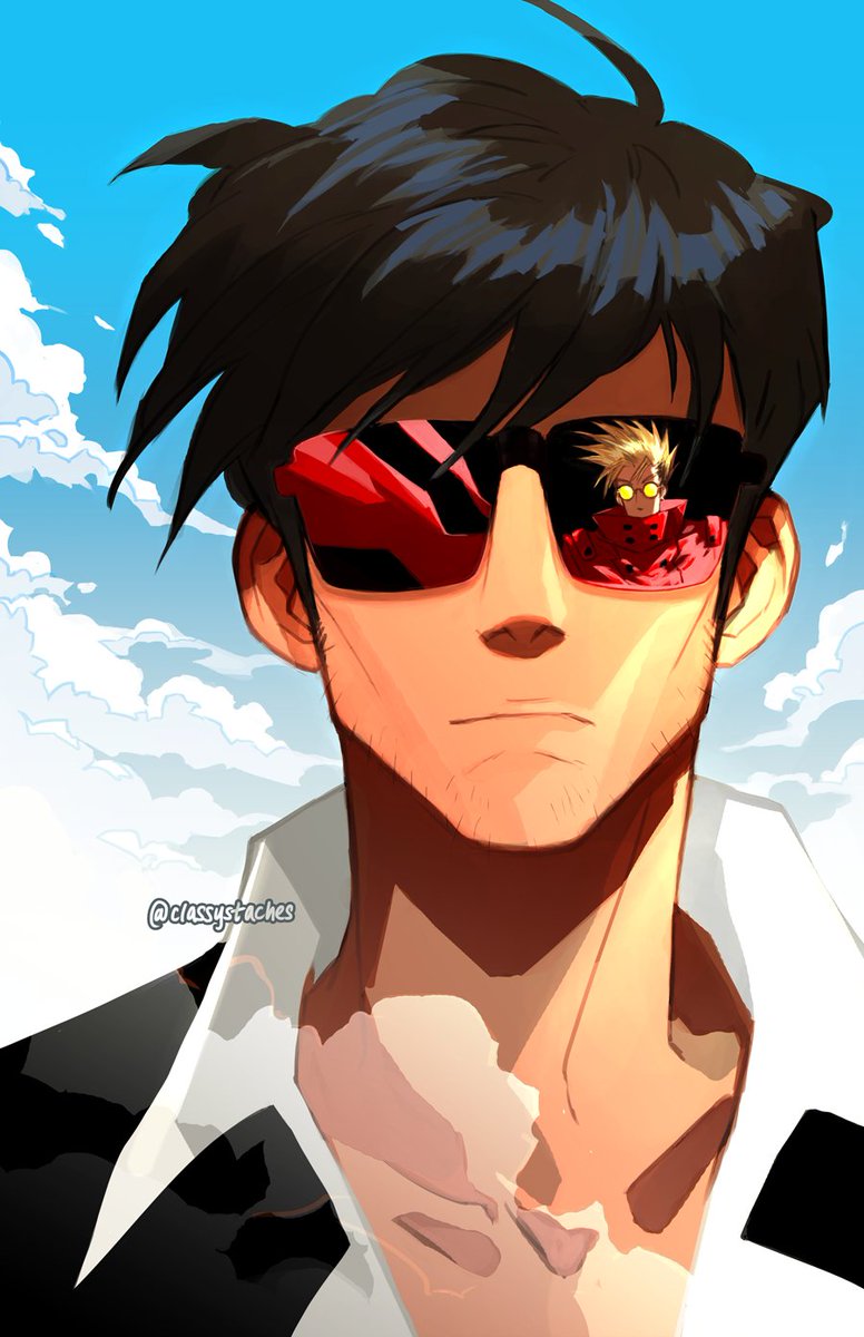 male focus 1boy black hair cloud sunglasses sky facial hair  illustration images
