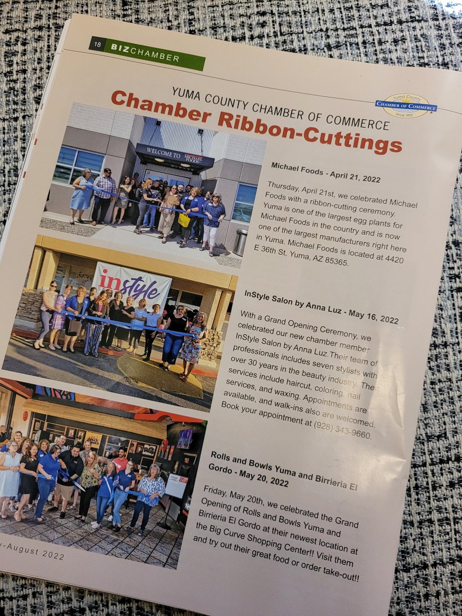 Did you know that when you book a ribbon-cutting ceremony with the chamber, you are featured in Biz Magazine at no cost to your business? That's right, more exposure for your business by becoming a chamber member! For more information, please visit yumachamber.org.