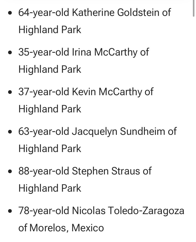 ViNguyen's tweet photo. UPDATE: These are the faces of the men and women killed in the Highland Park Fourth of July parade shooting. The Lake County Coroner released their names. More than two dozens injured. https://t.co/s0iwRNWoJA @nbcchicago https://t.co/fY6LpP4t9F