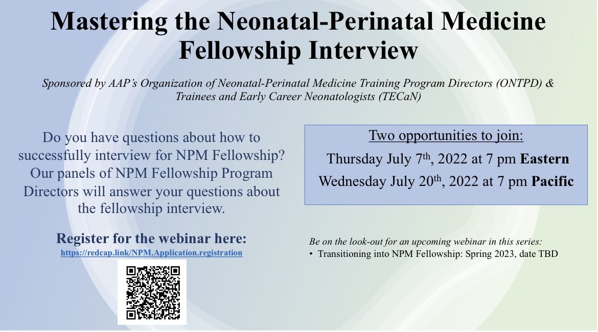 Calling all #PedsRes applying for the 2022 Neo match:
 
@NeoTECaN and ONTPD are joining forces to help you prep for the NICU fellowship interview. You get 2 chances to catch the live panel discussion. #NeoTwitter #NeoMatch2022 #nicufellowship ⁦@AAPSOPT⁩