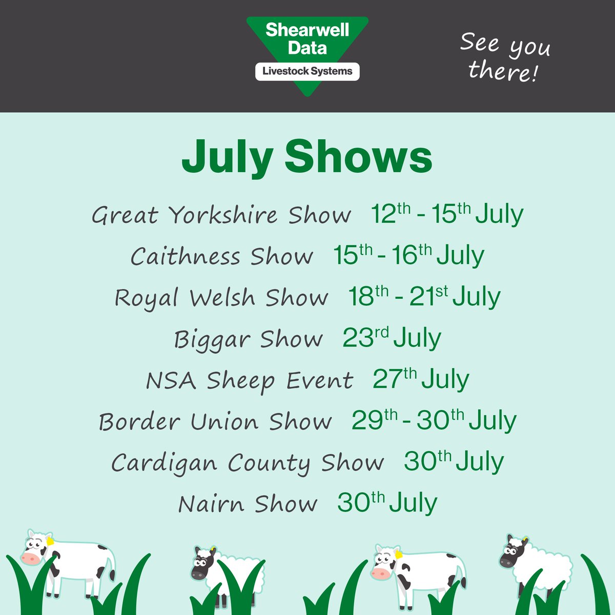 Shearwell's tweet photo. Wow what a July we have coming up!!! 😲
Which show will we be seeing you??
#SummerShow #AgriShow #ShearwellOnTour https://t.co/c7g41cD3He