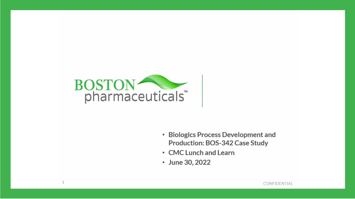 Last week, Igor Quinones-Garcia and Joseph Connolly from CMC presented "Biologics Process Development and Production: BOS-342 Case Study" as a #LunchandLearn. Thank you both for a great presentation!