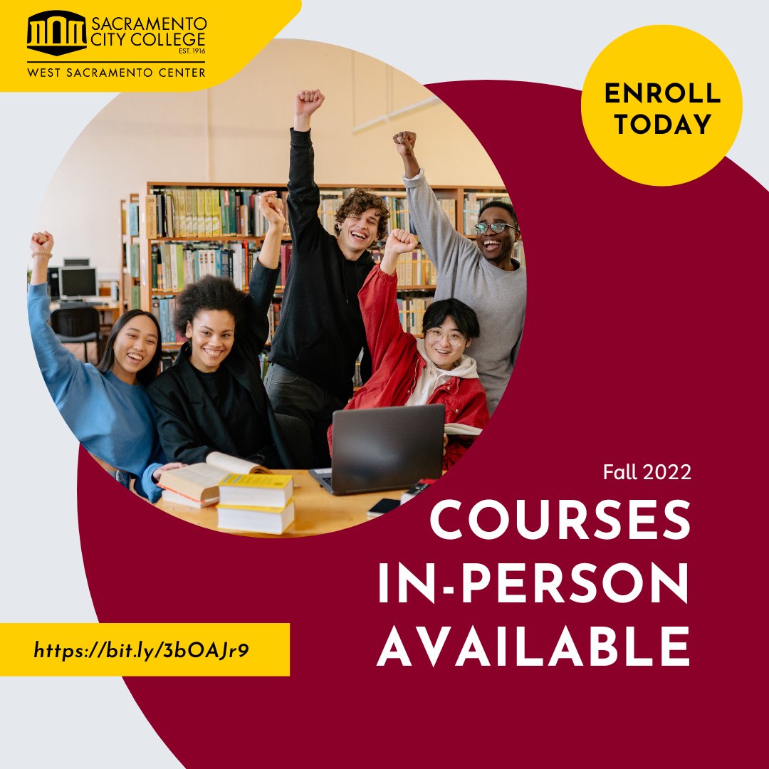 WestSacCenter's tweet photo. The West Sacramento Center has a variety of in-person courses offered for Fall 2022. From CHEM 400 to ENGWR 300 to STAT 300, we have you covered. Search for these classes and others using this link: https://t.co/ehnRQUKUYi https://t.co/hFMZpLI6PU