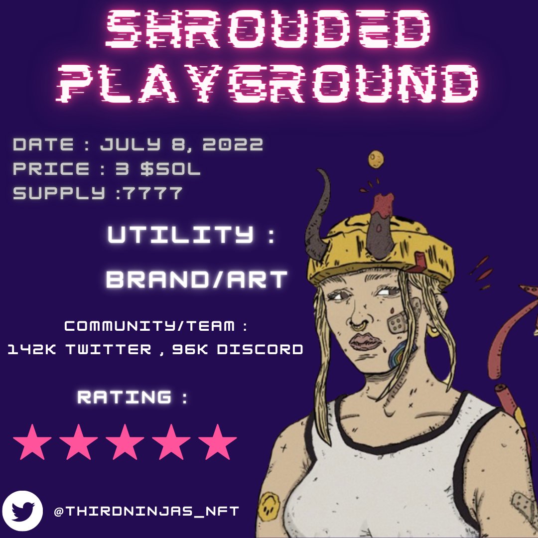 ThirdNinjas_NFT's tweet photo. @ShroudedNFT 
One of the Most hyped projects of this Summer .The community is pretty big , the mint price is expensive with a large supply But Could be the next Blue Chip Project. https://t.co/xZxwkGczyq