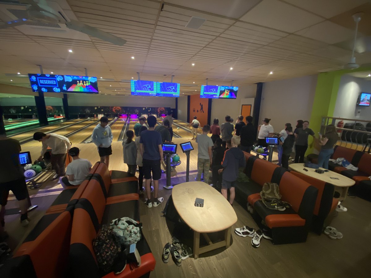 RafCcf's tweet photo. RAF Summer camps aren’t all hard work, tonight’s r &amp; r is bowling @OhgsPrincipal @graemetbell https://t.co/UporpTqjKJ
