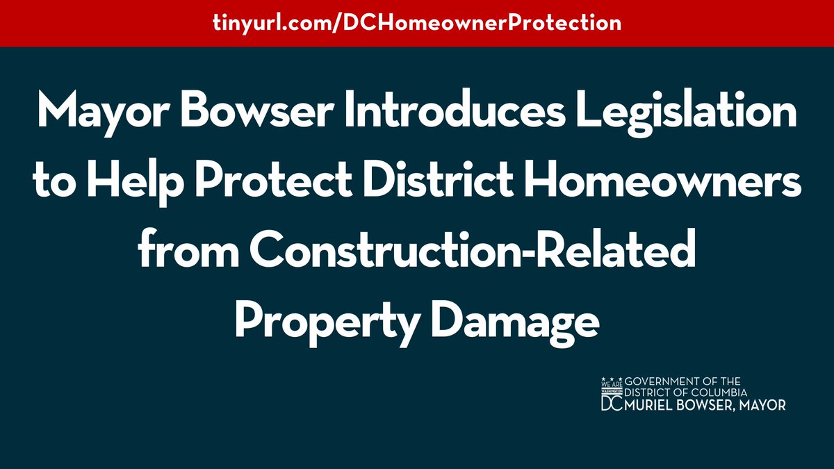 Today, I introduced legislation to protect homeowners from construction-related damage.
 
Homeownership is key in helping residents stay and build wealth in DC, and this legislation adds to our toolkit of resources that support homeowners.

Learn More: tinyurl.com/DCHomeownerPro…