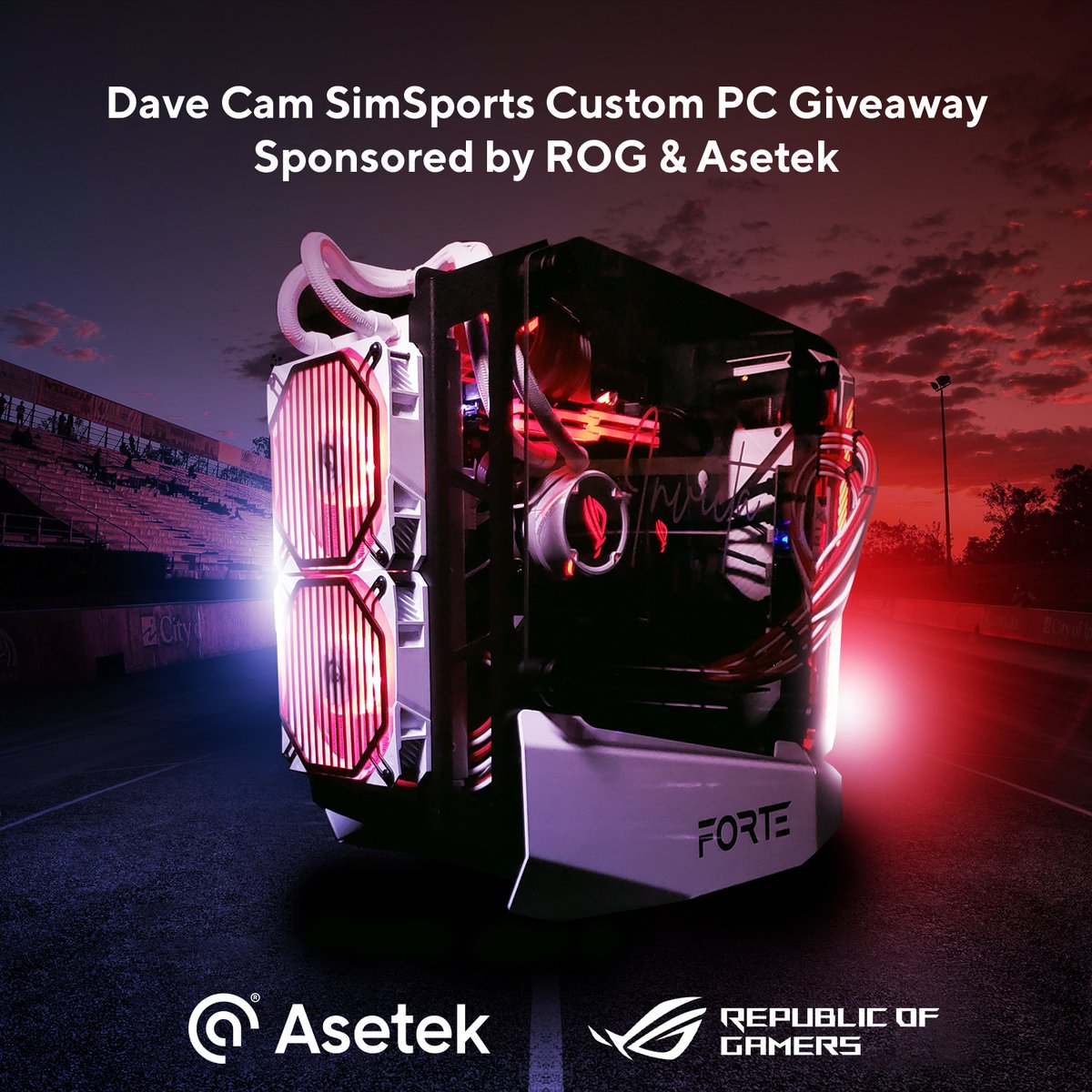 Asetek's tweet photo. Have you entered? Only 9 days left! Don't miss out on this amazing @ASUS_ROG custom #simsports PC mod from @Blue Horse Studios. Hosted by @DaveCamYT @NVIDIAGeForce #asetek #giveways #PCMR #PCgaming https://t.co/NNCw9KMXv4 https://t.co/sHWS2JZrnr