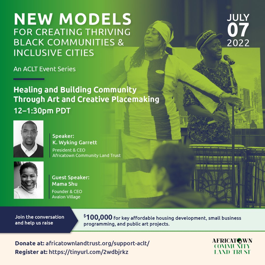 Africatown Community Land Trust (@africatownclt) on Twitter photo THIS THURSDAY we’re talking Art, Community Building, and Healing with Mama Shu, Founder, and CEO of <a href="/AvalonVillageHP/">The Avalon Village</a> - our FINAL DISCUSSION in the NEW MODELS conversation series!
Register tinyurl.com/2wdbjrkz to bring your voice to the table! #AfricatownSummerOfSoul THIS THURSDAY we’re talking Art, Community Building, and Healing with Mama Shu, Founder, and CEO of <a href="/AvalonVillageHP/">The Avalon Village</a> - our FINAL DISCUSSION in the NEW MODELS conversation series!
Register tinyurl.com/2wdbjrkz to bring your voice to the table! #AfricatownSummerOfSoul
