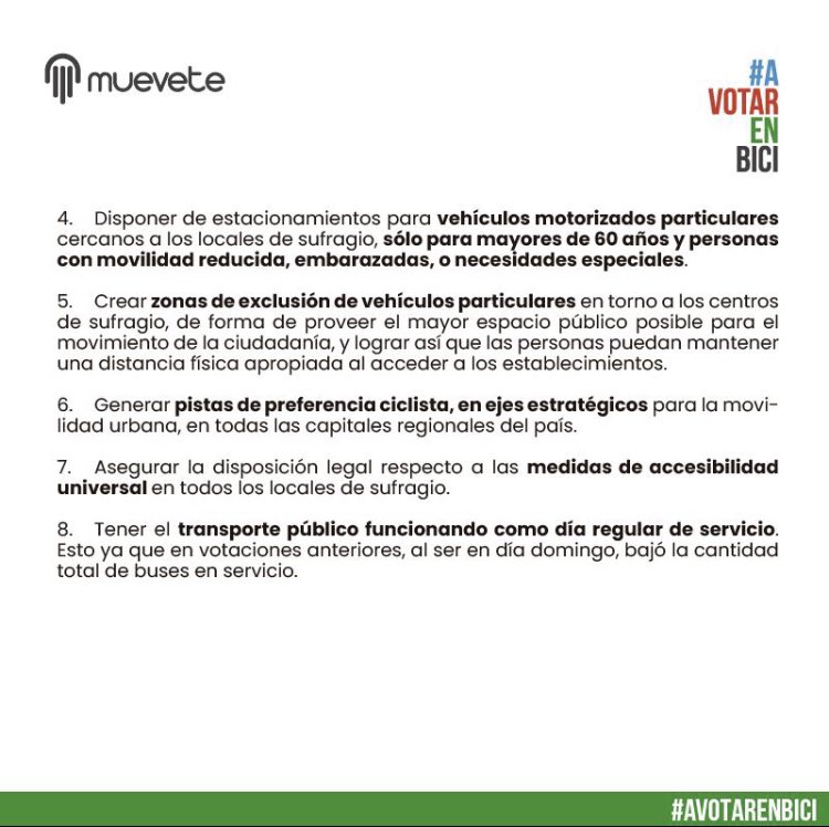Viene una jornada muy importante el 4 de septiembre. Entregamos carta en <a href="/MTTChile/">Ministerio de Transportes y Telecomunicaciones</a> <a href="/JuanCaMunozA/">Juan Carlos Muñoz Abogabir</a> <a href="/cristpineda/">Cristóbal Pineda Andradez</a> para proponer medidas que fomenten el uso de la bicicleta y el transporte público en nuestro país facilitando el acceso a lugares de votación. ¡Vamos #AVotarEnBici!