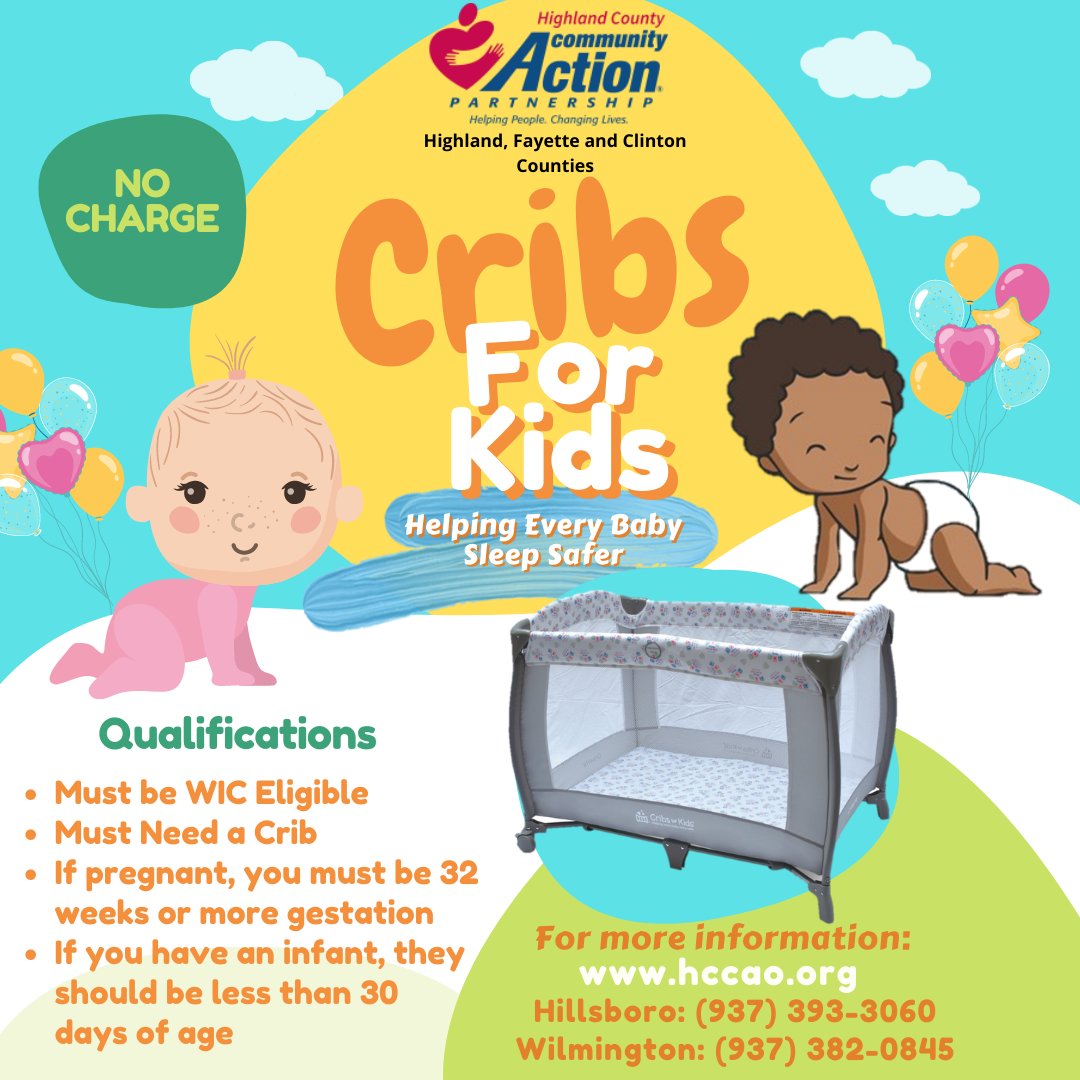 HighlandCAO's tweet photo. Our WIC/Family Planning Department offers a program called Cribs For Kids! The purpose of this program is to provide cribs to parents who cannot afford a safe place for their baby to sleep and to educate parents about the dangers of unsafe sleep environments. https://t.co/pLhpE0CAEc