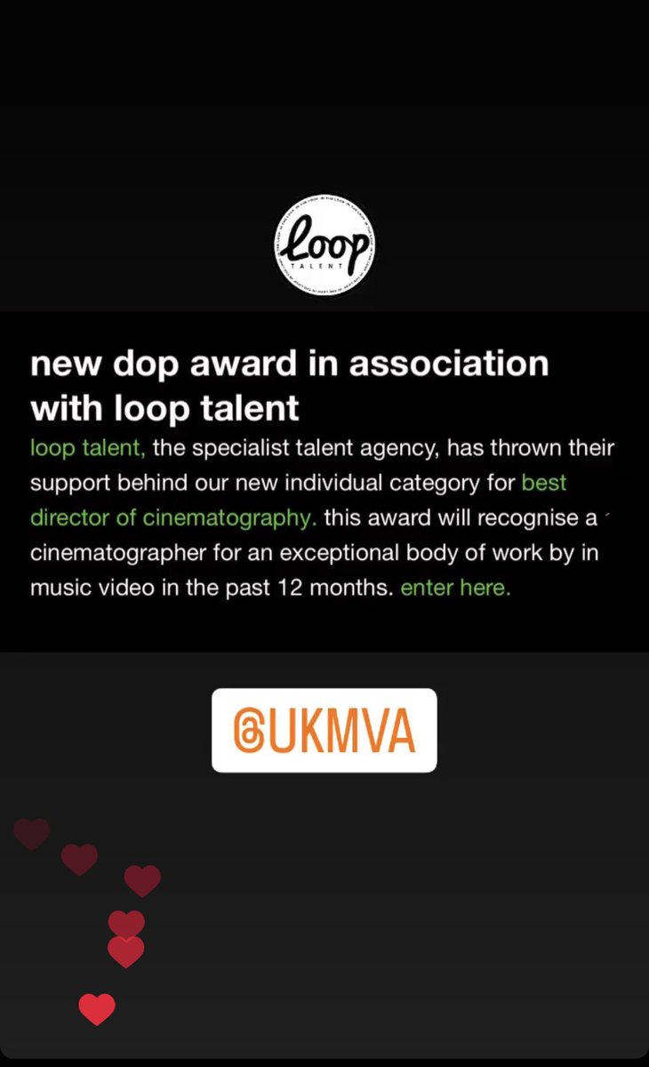 LoopTalent_'s tweet photo. We are thrilled to sponsor the new ‘Best Cinematography’ award at the @ukmvas this year 🎉 #Cinematography #DOP #MusicPromos #LoopTalent https://t.co/mJ5O7VbApo