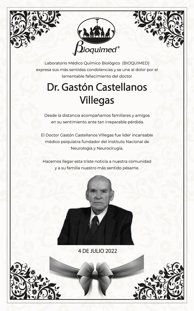Bioquimedmx's tweet image. Nos unimos al sentimiento de dolos de familiares y allegados del Dr. Gastón Castellanos Villegas, quien fue un líder y fundador del Instituto Nacional de Neurología y Neurociencia, sin duda, deja un hueco enorme, y su legado quedará siempre con nosotros.